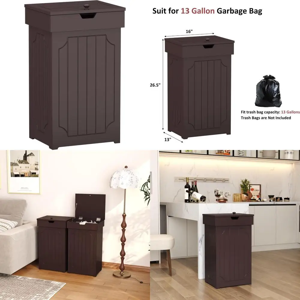 

Kitchen Trash Can 13 Gallon, Wooden Recycling Bin, Freestanding Dog-Resistant Waste Receptacle, Large Capacity Home Garbage Cont