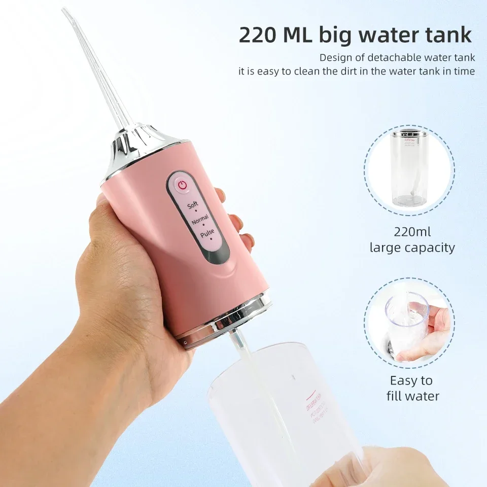 Oral Irrigator USB Rechargeable Water Flosser Portable Dental Water 4 Jet 220ML Water Tank Waterproof Teeth Cleaner