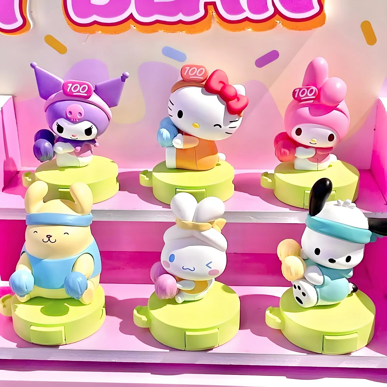 Sanrio Characters Mini Blind Box Toy Cheerleading Team Head Movable Doll Kawaii Figures Hello Kitty Kuromi Desk Deocr Gifts