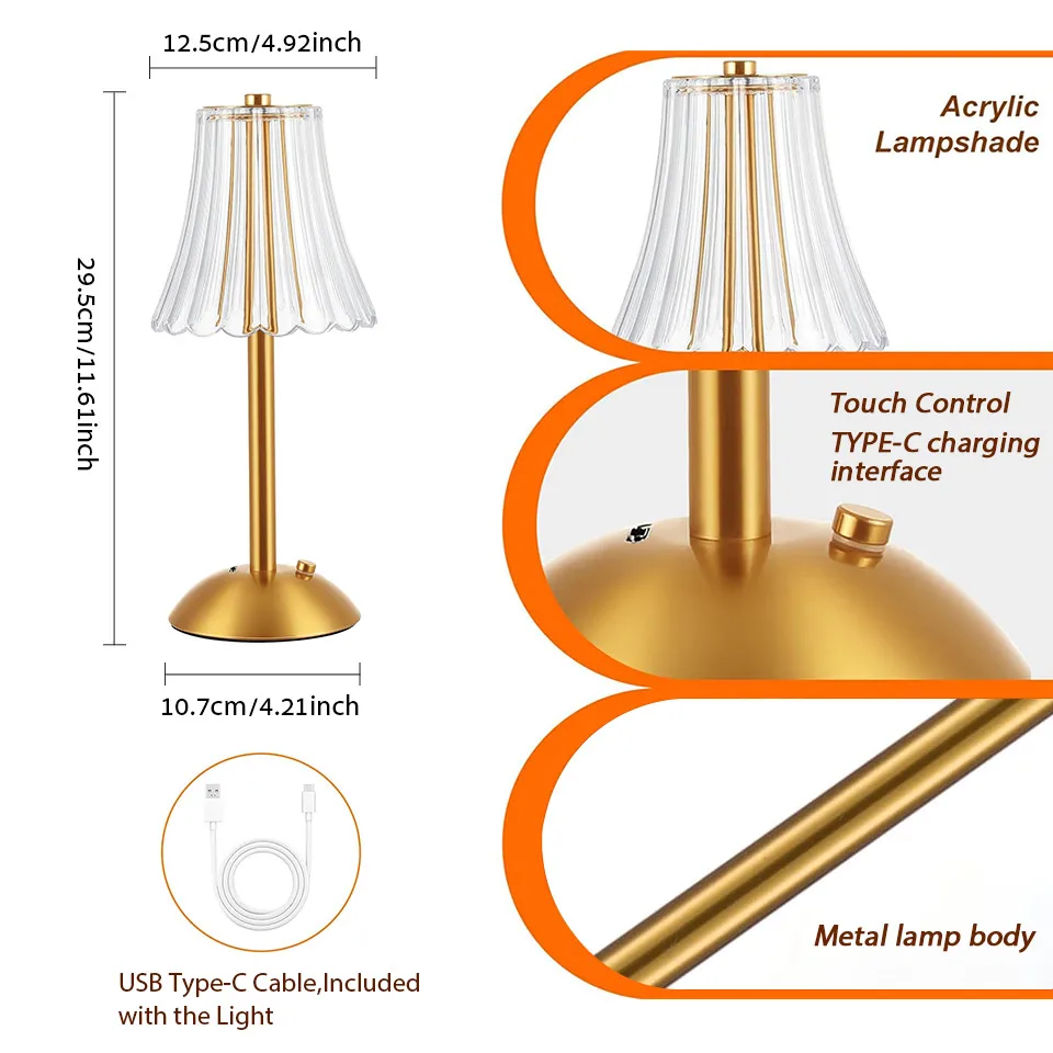 LED Lighting Desk Lamp 3 Color Dimming Touch Control USB Charging Night Lamp Touch Bedside Table Lamp For Bar Bedroom Room Decor