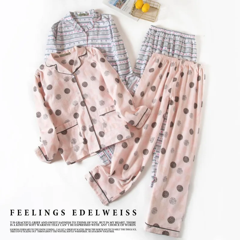 Women's Pajamas Flannel Cotton Home Assembly Pijama Mujer Comfortable Checkered Cartoon Print Autumn and Winter Women's Pajamas