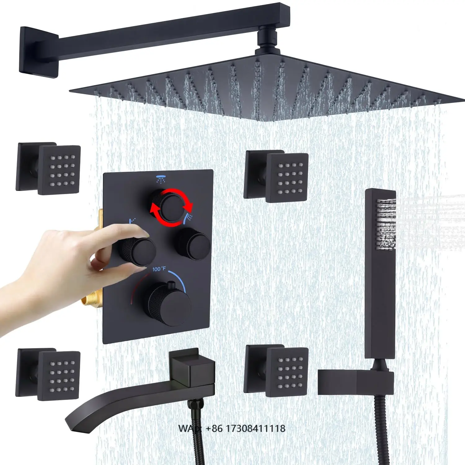 

3-Way Thermostatic Shower System - Complete Bathroom Combo Set with Rainfall Showerhead & Handheld Spray