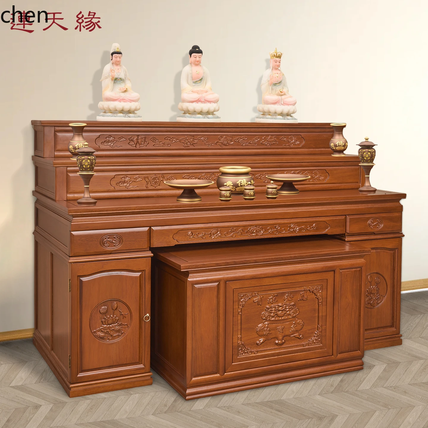 LXC Altar Incense Case Solid Wood God  Cabinet Buddha  Buddhist Shrine Household God of Wealth Worship Altar