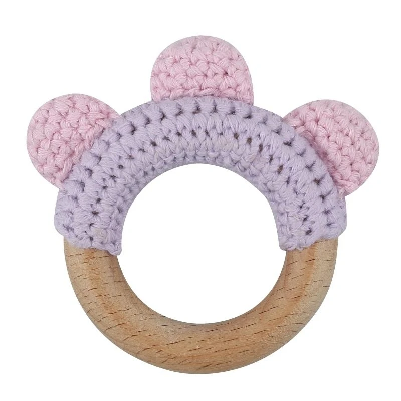 

J15U Baby Rattle Cartton Crochet Wooden Rings Rattle DIY Craft Teething Rattle for Baby Cot Nursing Soother Molar Toy