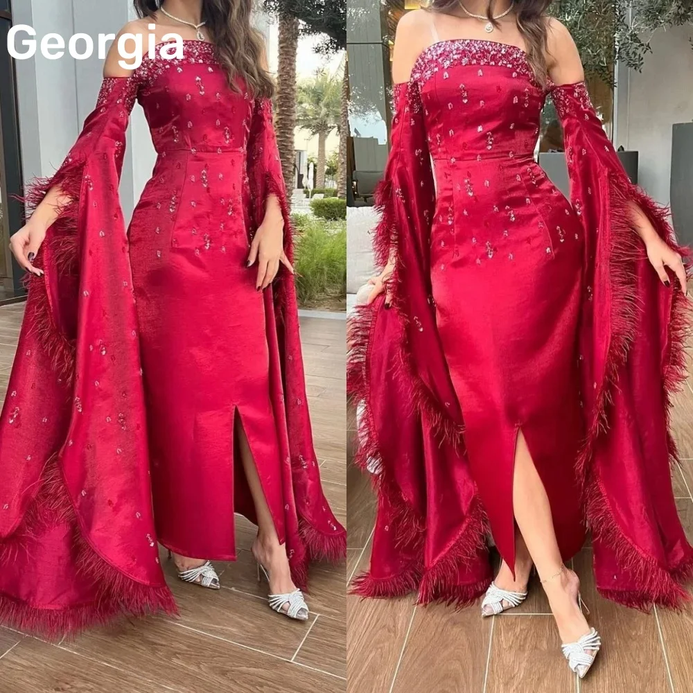 

Customized فساتين سهرة سعودية فخمة A-Line Strapless Prom Dresses Beadings Ankle-Length Zipper Up Long Sleeves Evening Dress