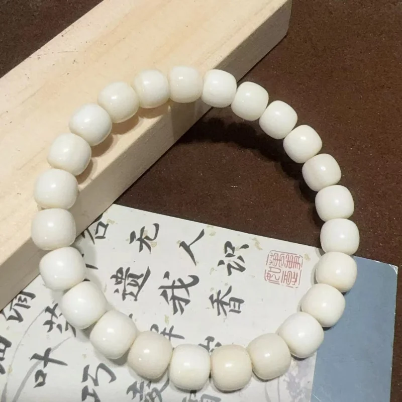 

Natural White Jade Bodhi Old Straight Cut round Beads Bracelet Men and Women