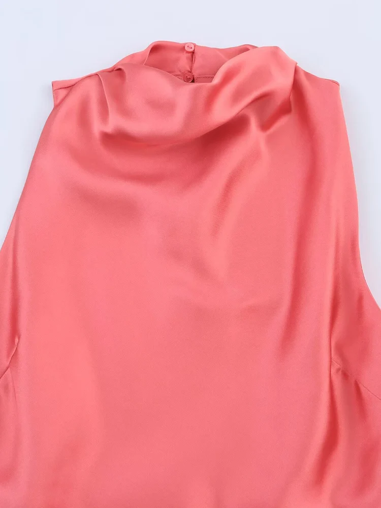 Frauen Sommer MIDI Tank Kleid 2025, Fashion Solid Satin Ärmellose Weibliche Elegante Straße Kleider Kleidung