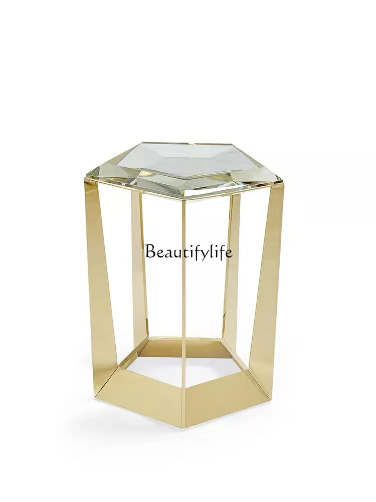 Stainless Steel Titanium Crystal Diamond Sofa Side Table Modern Minimalist Living Room Decoration Table