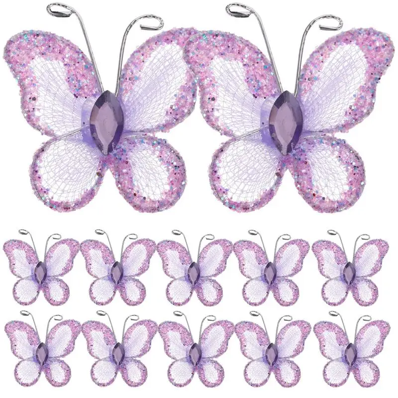 50Pcs Floral Garland Butterfly Wall Decoration For Mesh Crafts Wired Butterfly Craft Glittering Butterflie Wedding Favor Mesh