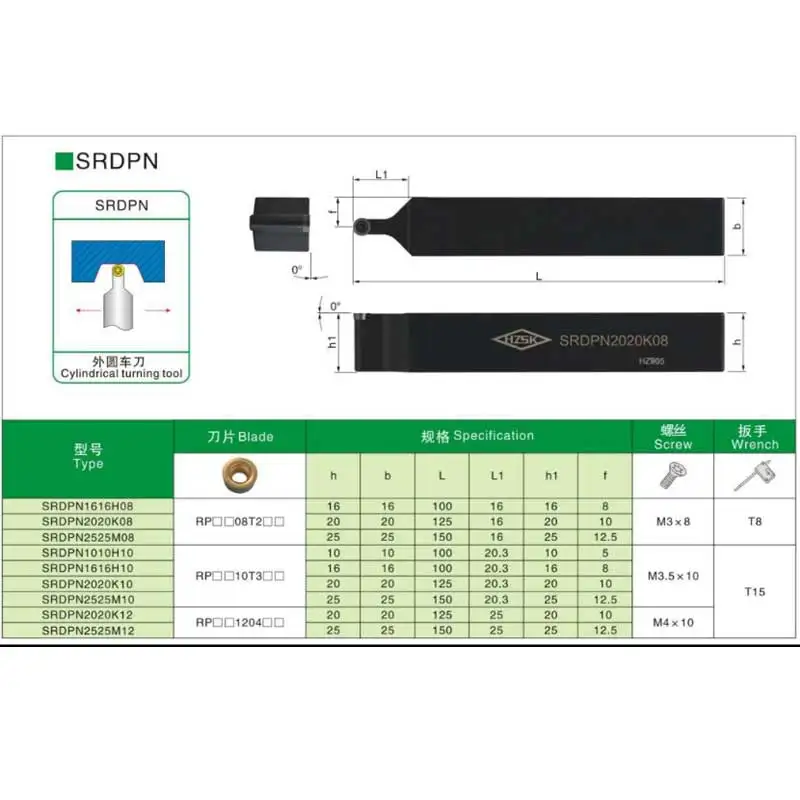 SRDPN 1616H08 2020K08 SRDPN2020K10 SRD2020K12 2525M12 Lathe Cutter CNC Turning Tool Holder for RPMT/RPGT08/10/12 Carbide Inserts