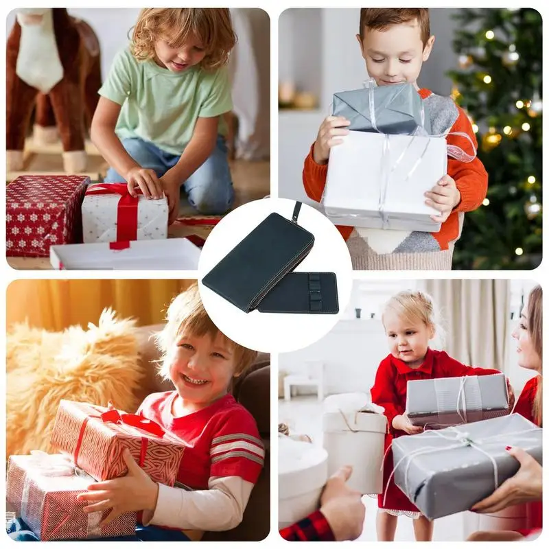 حقيبة أقلام رصاص جلدية بسحاب حقيبة أدوات مكتبية تحمل 4 أقلام من جلد البولي يوريثان حقيبة عرض عتيقة للعمل والجامعة