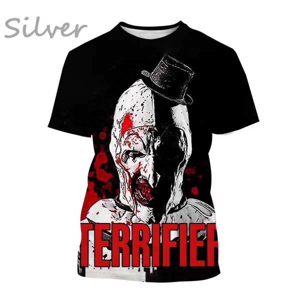 2023 Fashion Hot Sale Terrifier 3D Printing T-Shirt Horror Movie Casual Top Clown Unisex Round Neck Short Sleeves