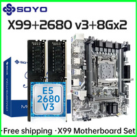 SOYO X99 Gaming Motherboard Set with Intel Xeon E5 2680 V3 CPU & Dual Channel DDR4 8Gx2 2133MHz ECC RAM M.2 for Computer Combo