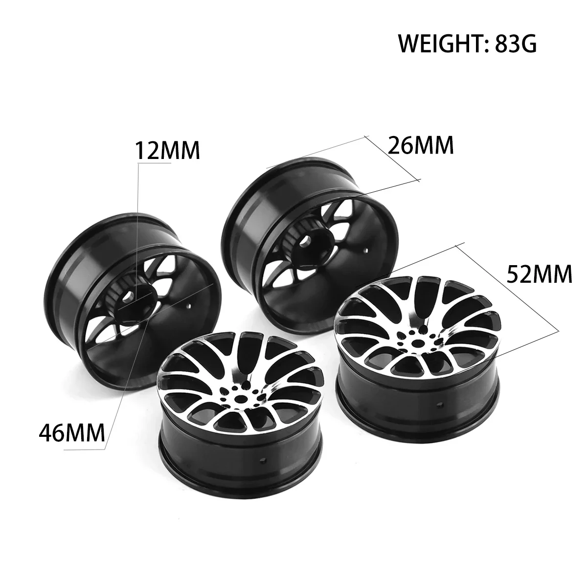 Liga de alumínio Metal Roda Rim Hub, Atualizado Peças de Reparação para 1:10 Tamiya, Tt-01, Tt-02, Xv-01, HSP, 94122, HPI, RC Car Acessórios, 4Pcs