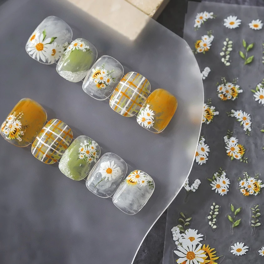 الأبيض ديزي عباد الشمس الأخضر يترك إكليل جارلاند زهرة العنقودية باقة شقة لاصق مسمار الفن ملصق مانيكير الشارات لوازم