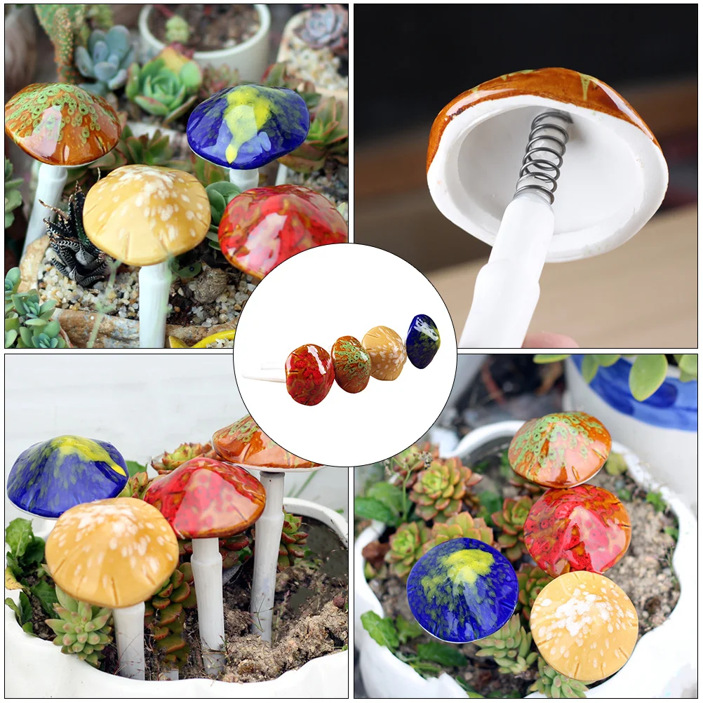 

4 шт., керамические грибы, украшения для цветочного горшка, весенняя имитация, яркие миниатюрные микропейзажные украшения, декор для растений в горшке