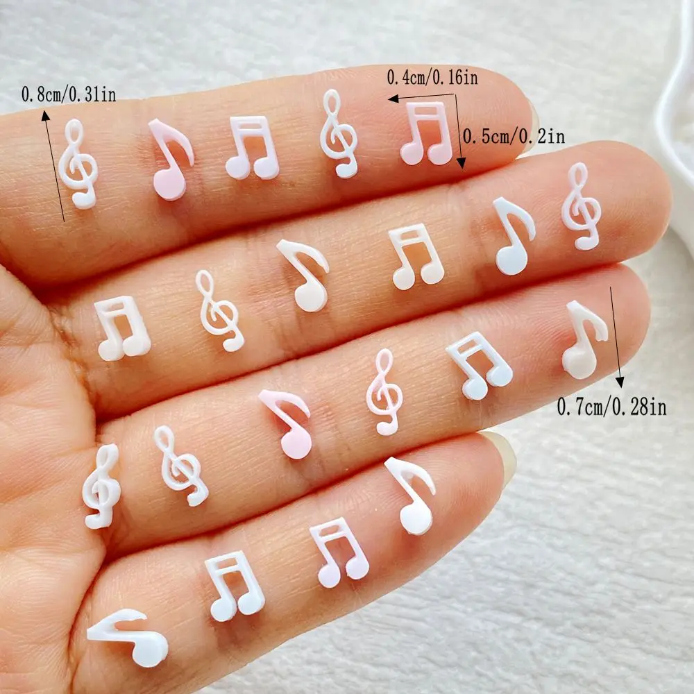 200Pcs Mixed Music Note Resin Nail Charms White Pink Purple Mini Flatback Ornaments 3D Nail Art Decorations DIY Craft Supplies