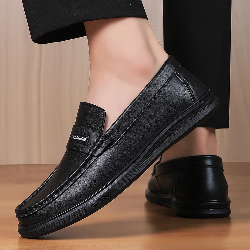 

Кожаные мужские свадебные деловые повседневные туфли Элитный бренд Формальные мужские лоферы Модные дышащие мужские туфли без шнуровки на плоской подошве