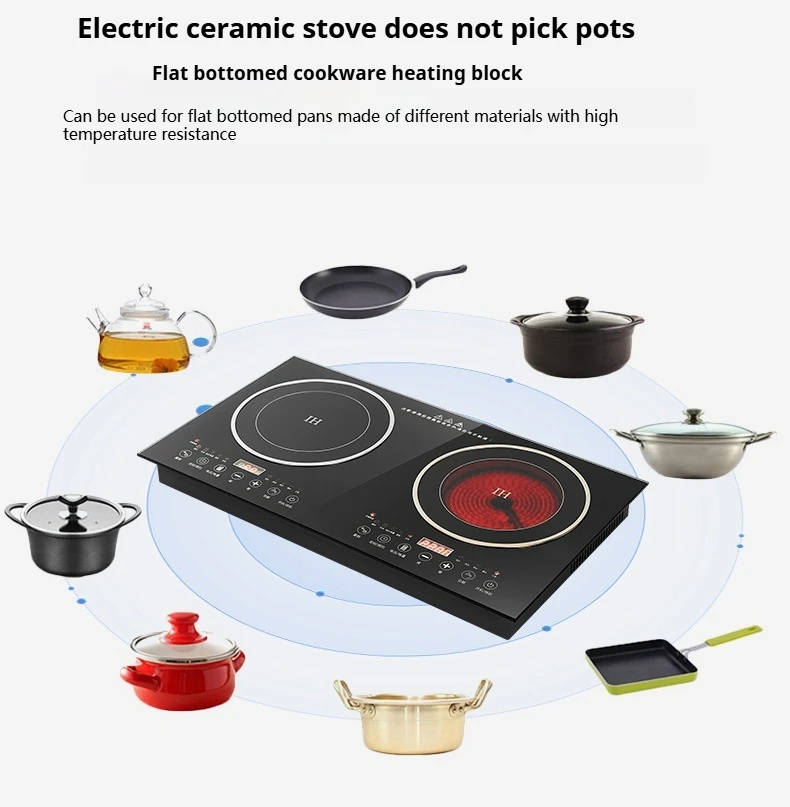 Estufa de cerámica de escritorio comercial de doble cabezal, Cocina de Inducción eléctrica integrada, olla caliente, estufa magnética, uso doméstico, CB, 20V/110V