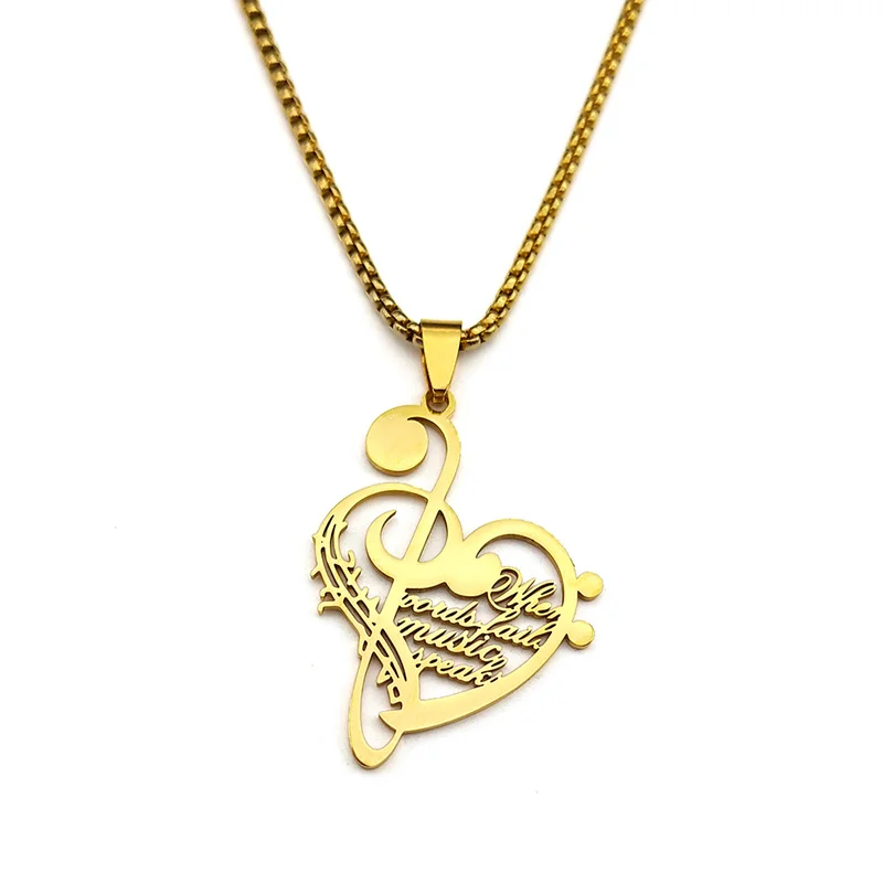 Hollow Music Note Necklace Love Heart Letter Pendant Chain Stainless Steel Black Color for Women Men Hip Hop Chain Jewelry Gift