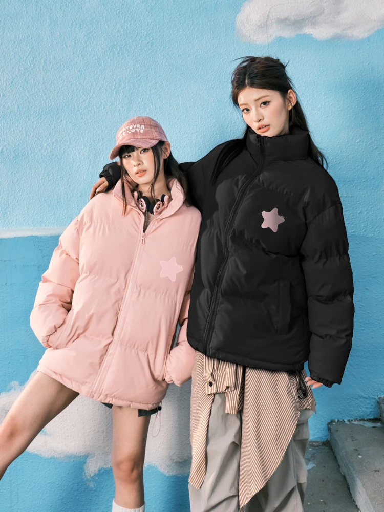 

Thiened Свободное хлопковое мужское пальто с воротником-стойкой и застежкой-молнией Верхняя одежда с принтом Зимнее пальто для пар осенью и зимой