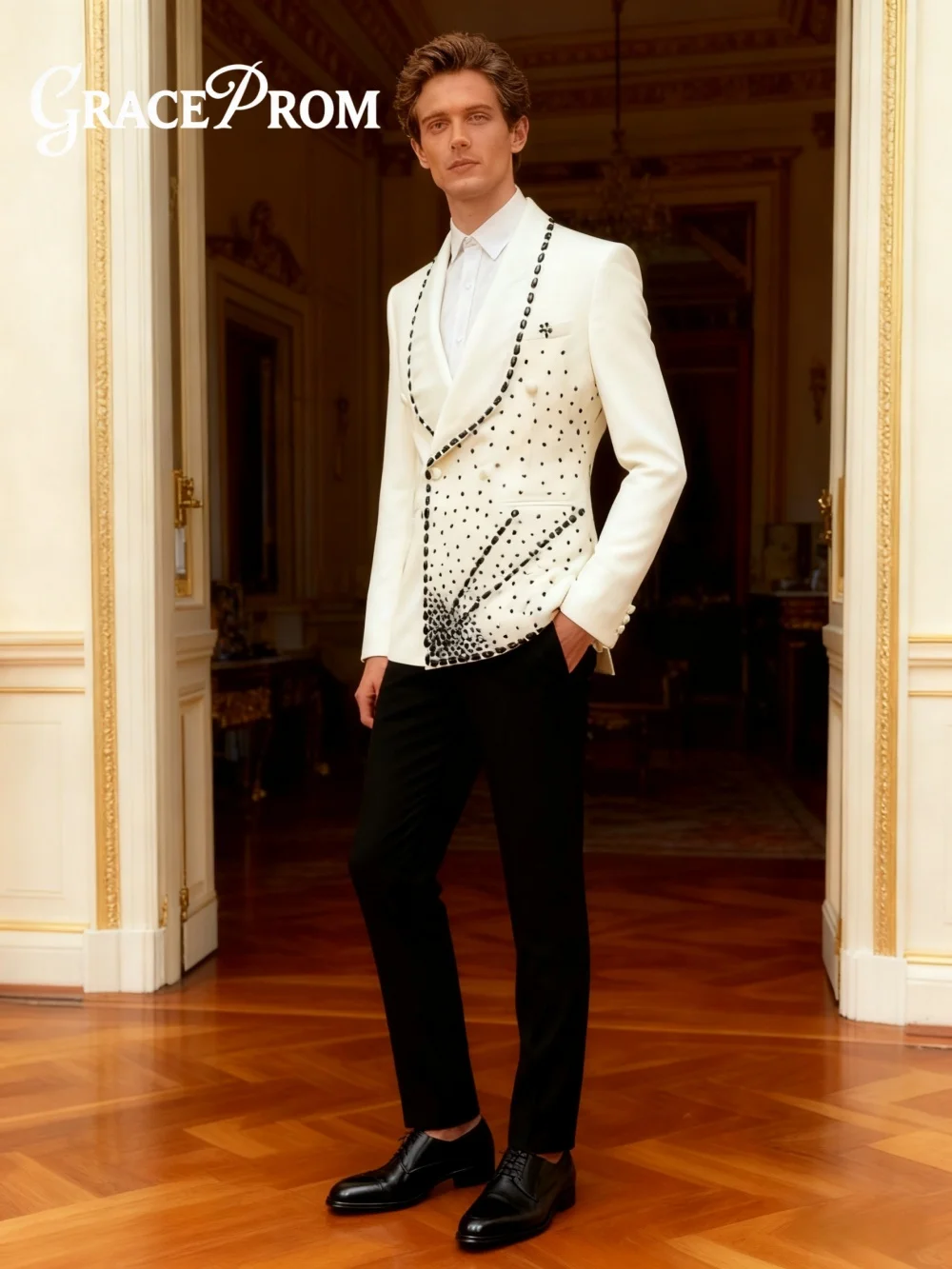 

Изысканный двубортный мужской костюм из 2 предметов 2026, деловой мужской пиджак, повседневный костюм для выпускного вечера, свадебный комплект для свадьбы, костюм жениха