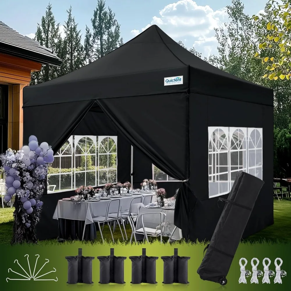 

10x10 Heavy Duty Pop Up Canopy Tent with Enclosed Sidewalls, Hexagonal Legs - Easy Setup Outdoor Gazebo for Party, Wedding, Com