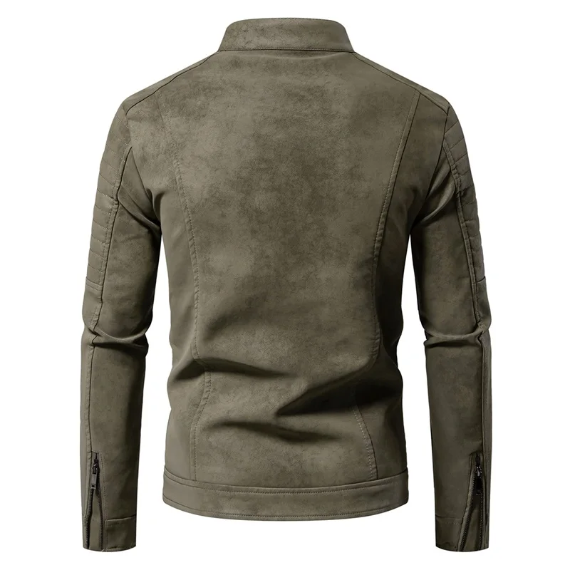Otoño Invierno transpirable sólido a prueba de viento hombres abrigo nuevo Casual chaqueta de cuero Retro moda al aire libre versátil Stand Collar Tops