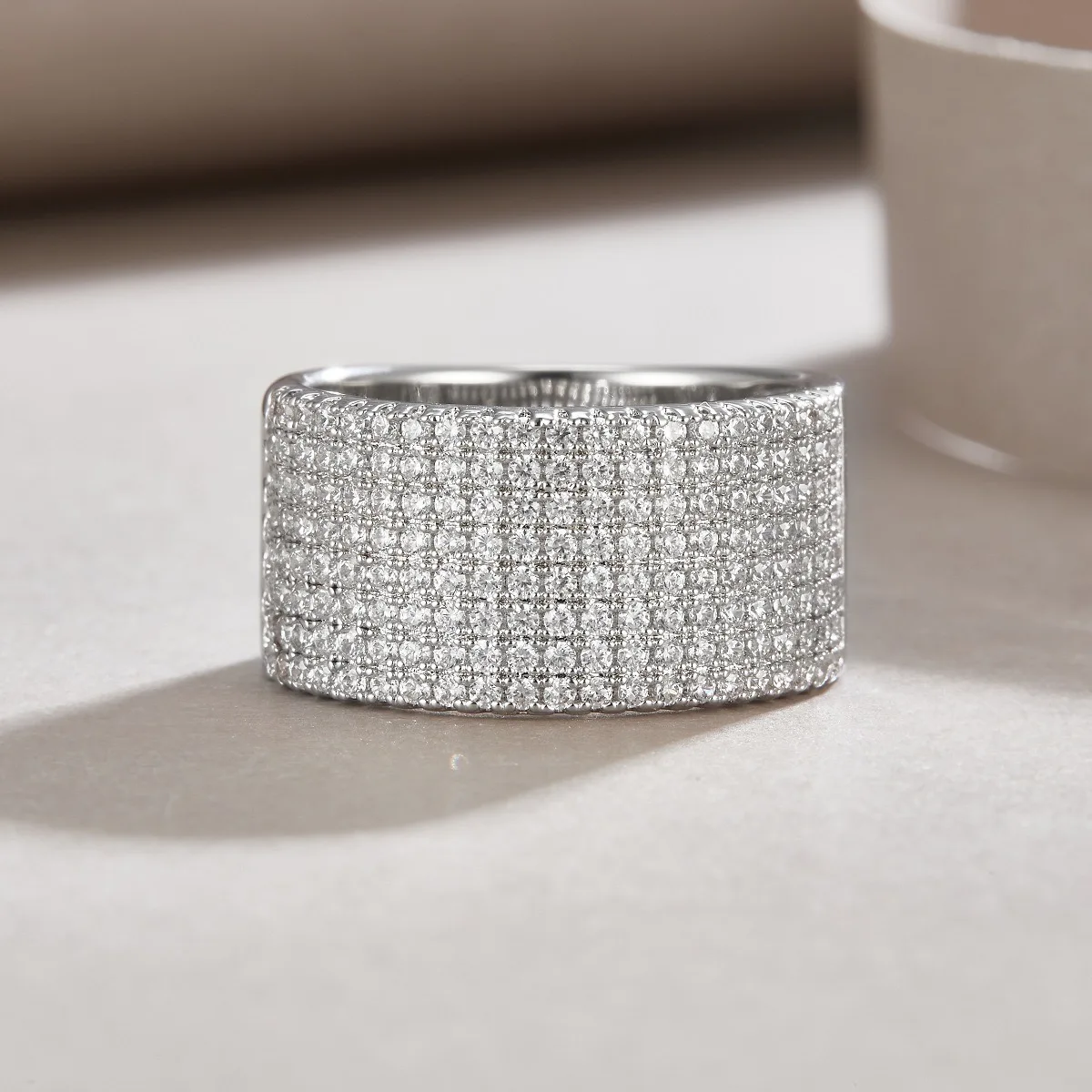 8 Rows Iced Moissanite Diamond Half Eternity Ring Wedding Band 925 Sterling Silver Fine Jewelry White Gold Engagement Rings Gift