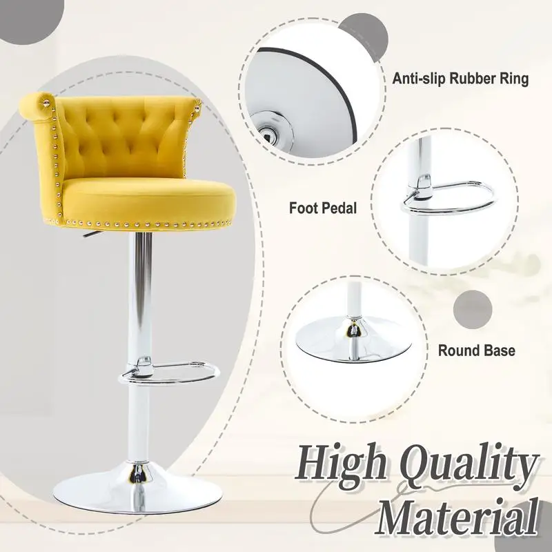 مجموعة من 2 مقعد بار دوار قابل للتعديل مع أرجل معدنية مطلية بالفضة ورأس أظافر من الكروم، وكراسي ذات ارتفاع مضاد للمطبخ و #5