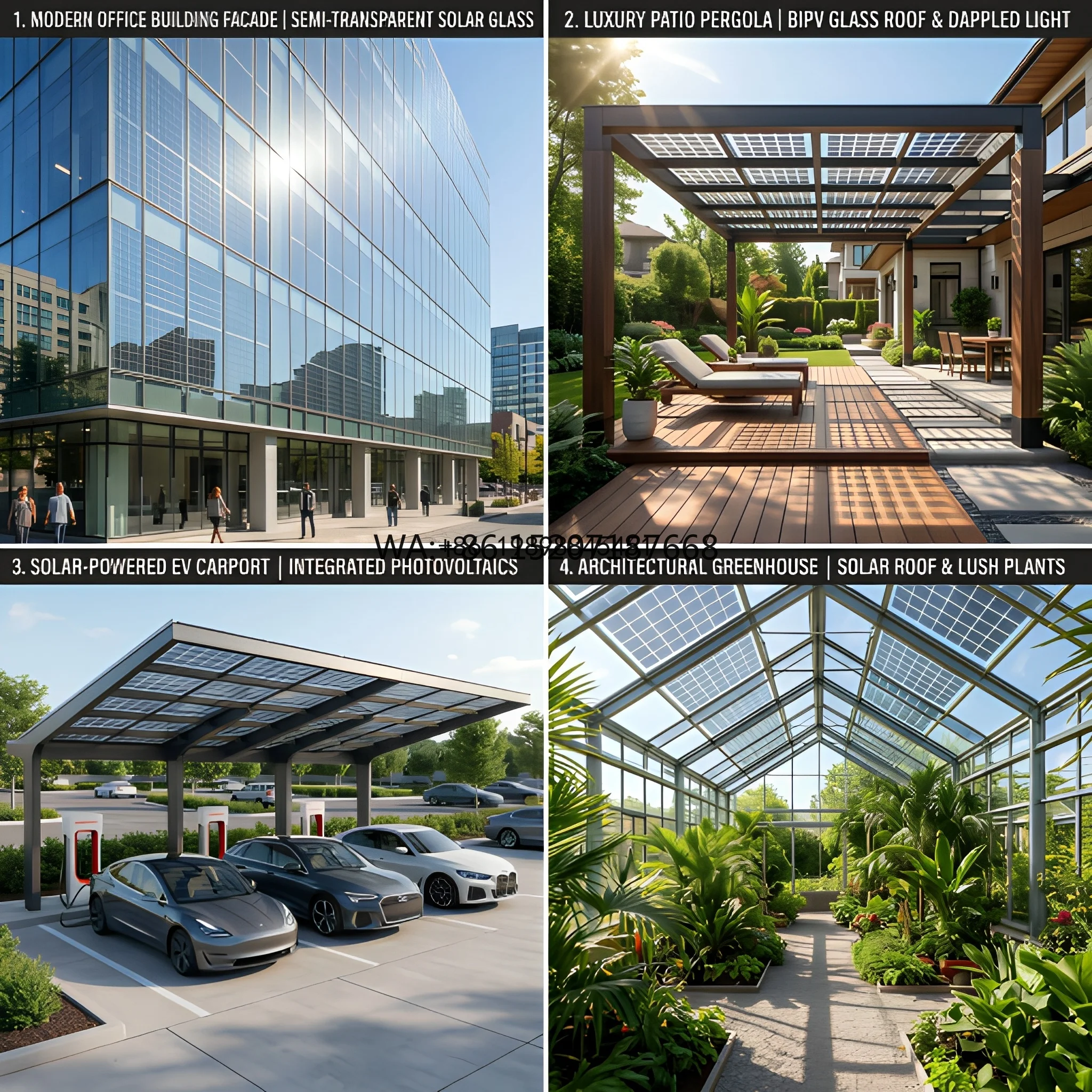 Customizable Transparent Solar Glass Panel BIPV 400W 550W Integrated PV System for Modern Greenhouse, Sunroom