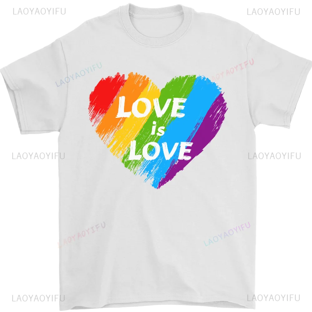 تي شيرت رجالي LGBT Love Is Love Gay Pride Day Awareness 100% قطن برقبة دائرية