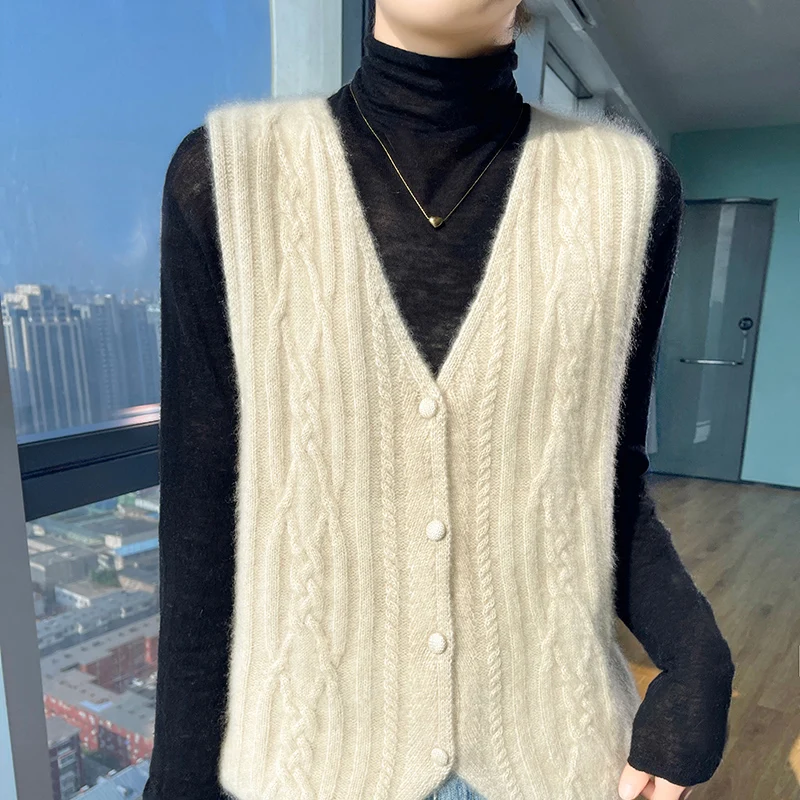 100% pure wool sleeveless vest women's clothing V-neck cardigan fashion loose Large size sleeveless sweater vest camisole tops