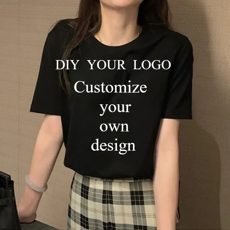 

DIY Your Brand Logo Customize Your Own Design 100％ Cotton Womens T-shirts Summer High Quality Couple Casual Short Sleeve Tees