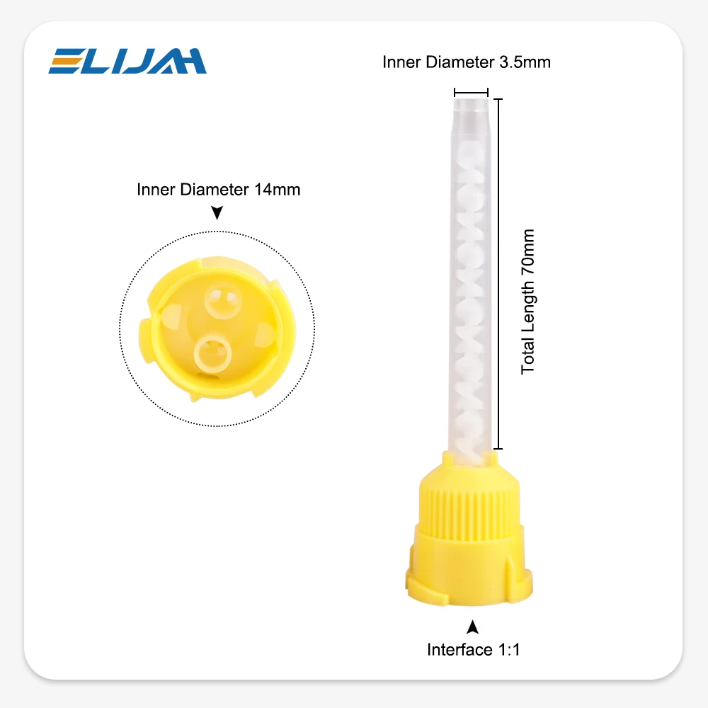 Denspay 50 piezas de goma de silicona Dental que contiene cabezal mezclador materiales de impresión desechables tubo de mezcla materiales de