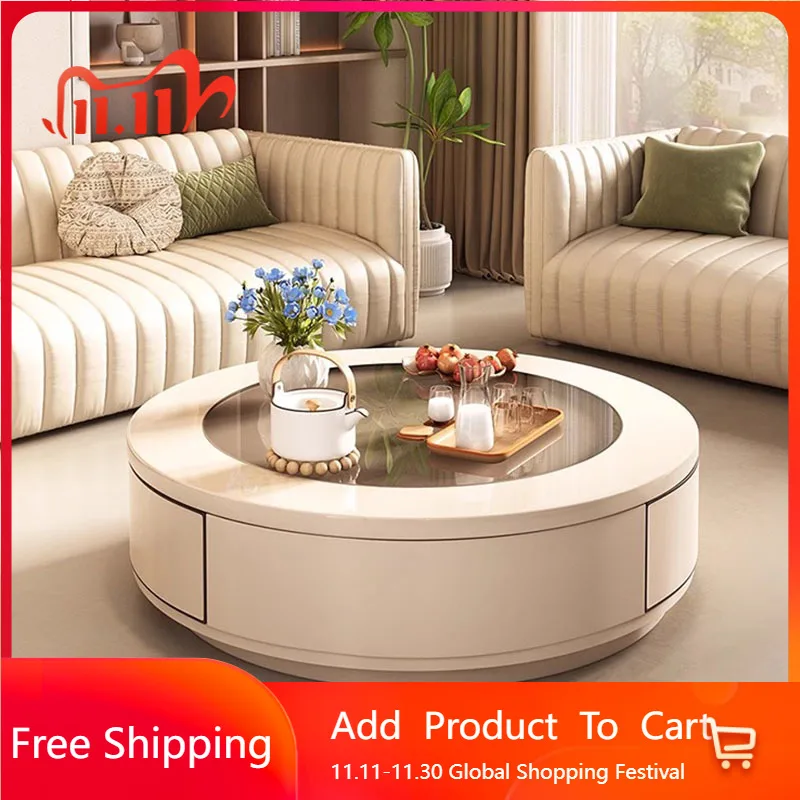 

Round Galss Coffee Table Small Living Room Modern Simple Coffee Table Space Saving Unique Mesas Bajas Lounge Suite Furniture