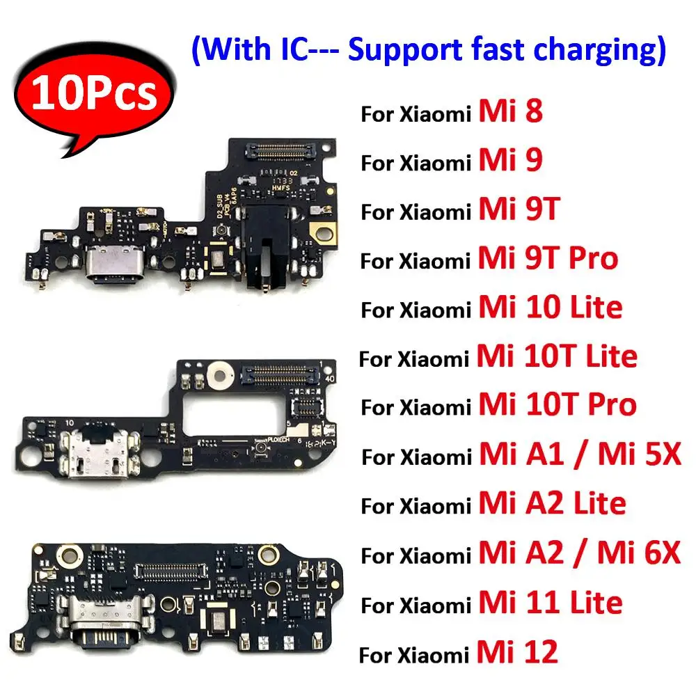 

10Pcs，USB Charging Port Dock Charger Plug Connector Board Flex For Xiaomi Mi A3 8 9 9T 10 10T Lite Pro A1 A2 Lite Fast charging