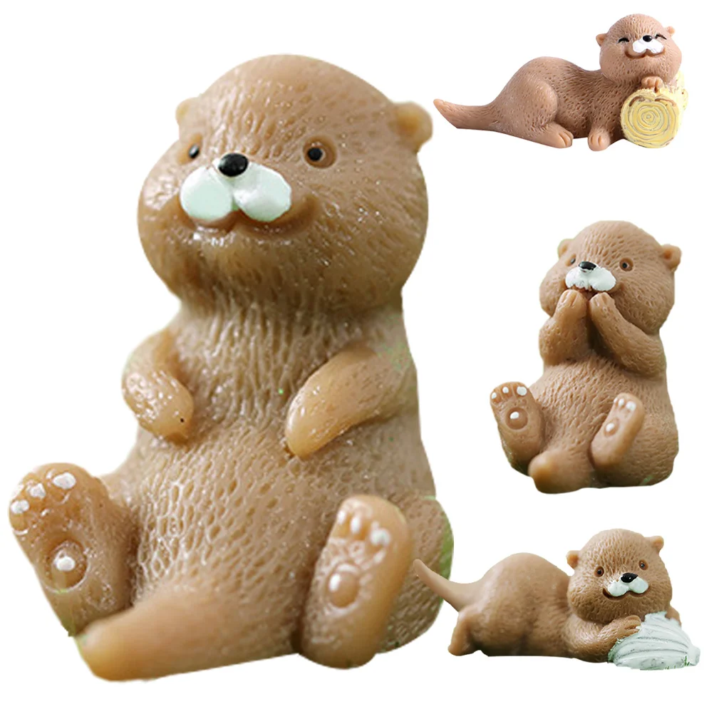 

4pcs Resin Otter Figurines Small Animal Decorations for Car Yard Garden Miniature Statues Cute Mini Otter Ornament Party