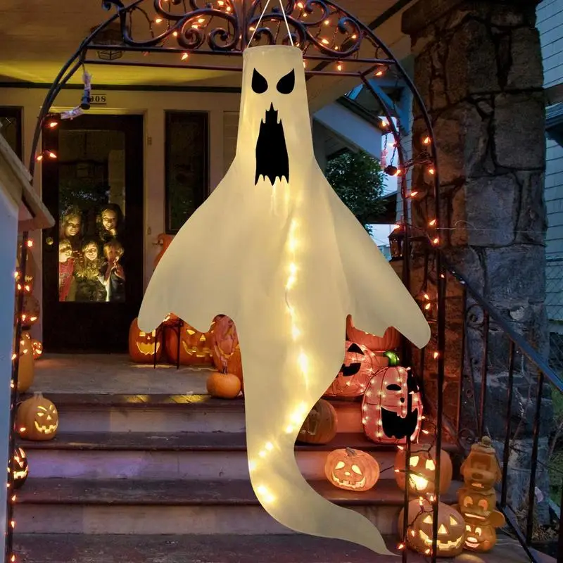 Ghost Windsocks Decor For Halloween Halloween Ghost Decoration White Flying Ghost For Yard Patio Garden Pathway Party Decoration