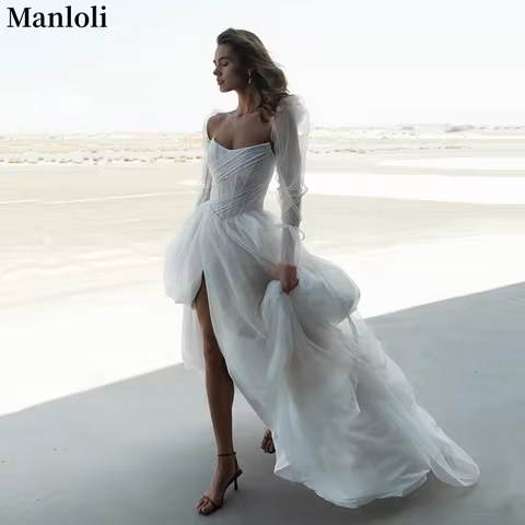 Bohemian Sweetheart Tulle Wedding Dress Princess Bubble Sleeves Pearl Ball Dress Formal Wedding Party Evening Dress Custom