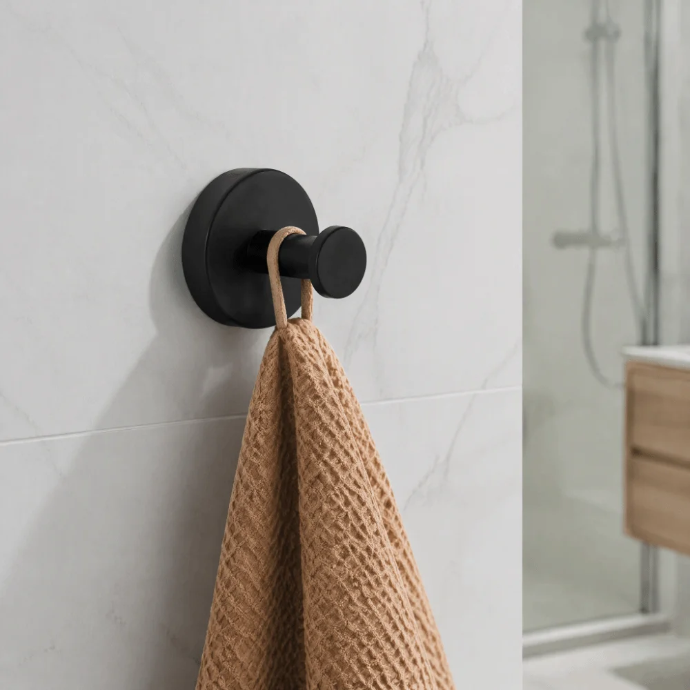 Practical 304 Stainless Steel Coat Hook Black Durable Towel Hook Multipurpose Round Base Towel Hanger Bathroom Kitchen Entryway