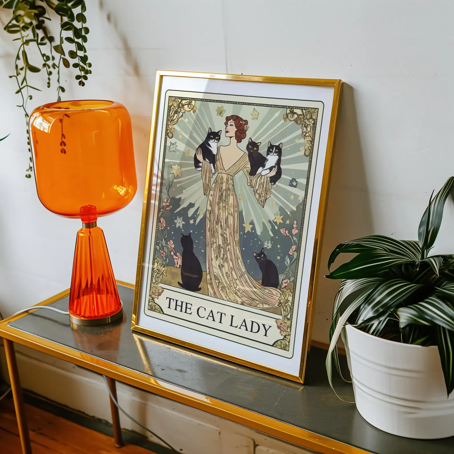 The Cat Lady Tarot Print, Art Nouveau Cat Lovers Wall Art, Vintage Cat Poster, Cat Mom Gift, Unique Print, Apartment Decor image 2