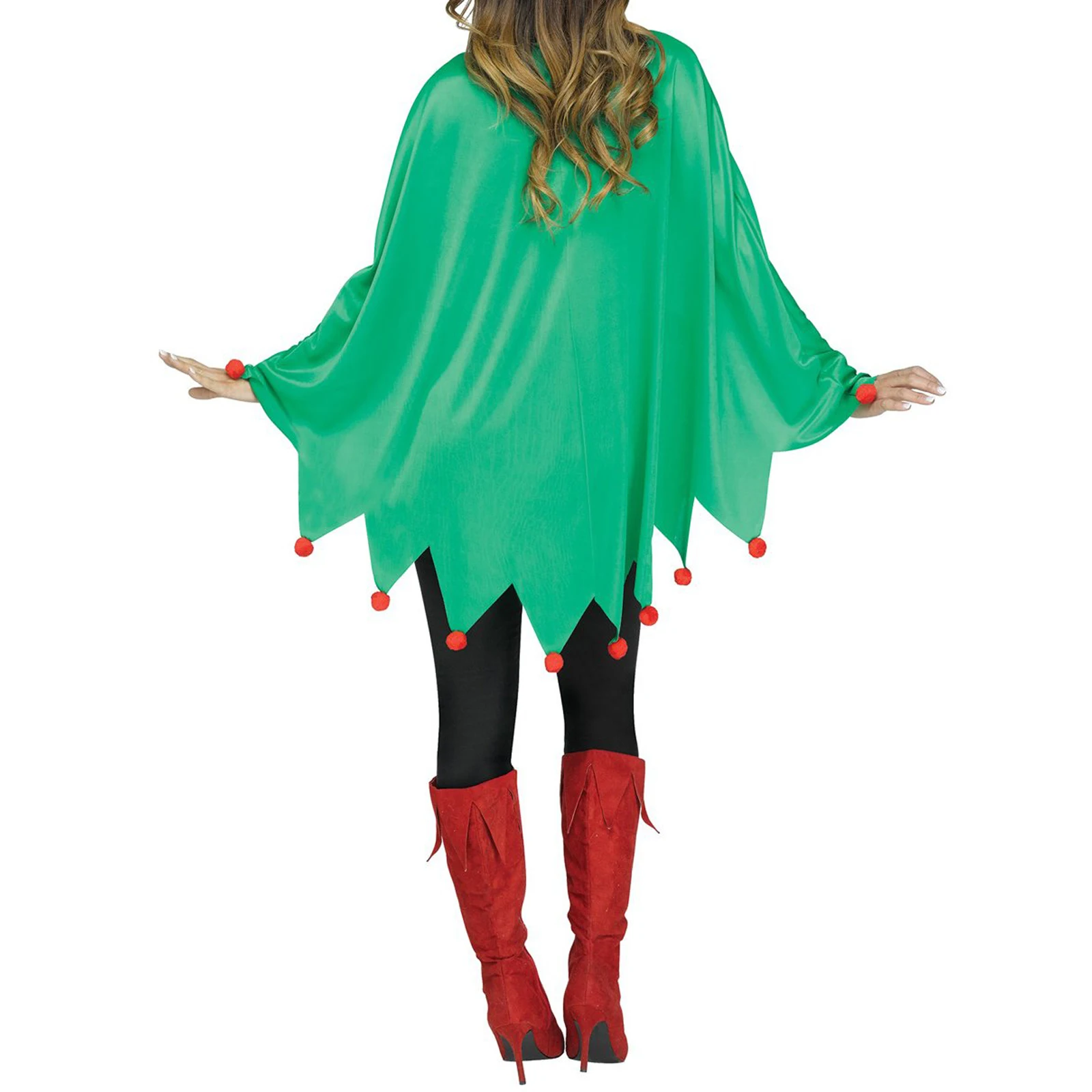 المرأة عيد الميلاد المعطف زي حلوى قصب طباعة جولة الرقبة عباءة كيب حزب الدعامة للحزب تأثيري #3