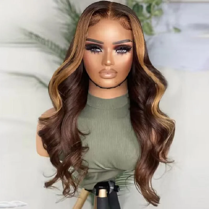 180Density 26inch Highlight Blonde Body Wave 5x5 Silk Base Preplucked Jewish Human BabyHair HDLace Wig European Hair Glueless