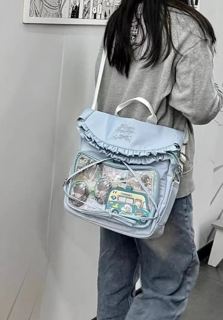 Transparent Chic Y2k Aesthetic Ita Bags Students Casual Sweet Ruffles Bow Schoolbag Streetwear Fashion All Match Backpacks Women