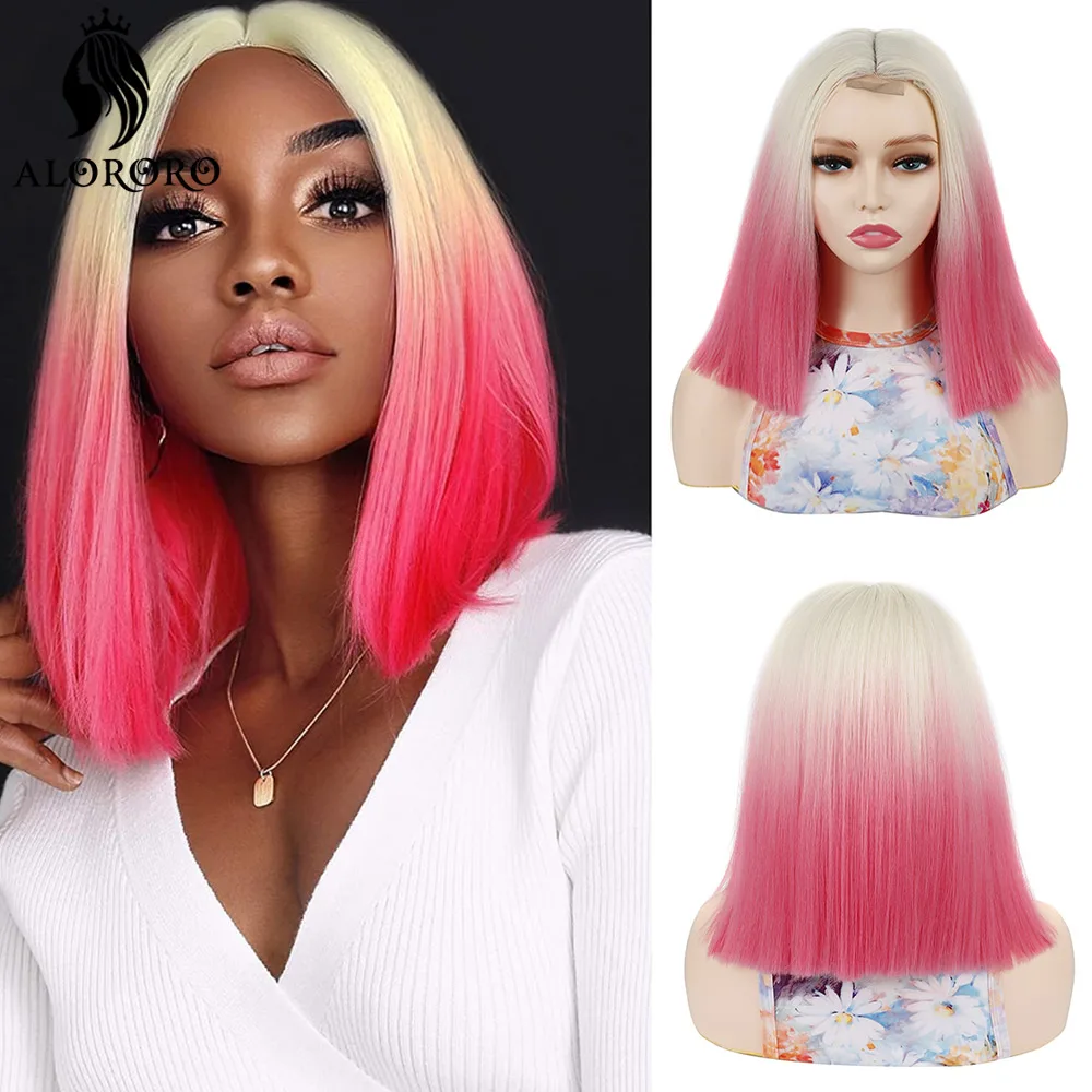 

Cheaper Cosplay Wigs Synthetic Short Straight Bob Wigs With Bangs Pink Party Cap For Women Girl Lolita Wig Natural Fake Hair