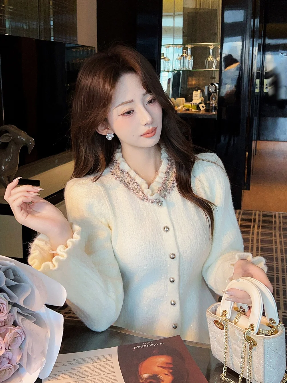 

Женский утепленный кардиган-свитер Zhang Xinyou Camere из бархата с эффектом утяжки талии, новинка зимы, элегантный топ