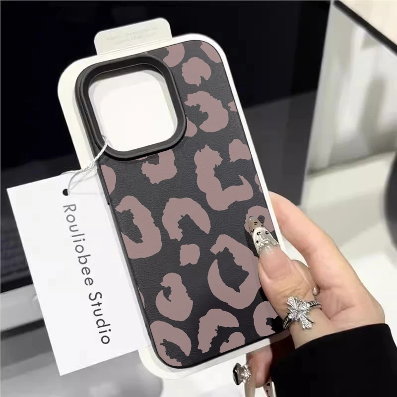 Minimalistische schwarze Leopardenmuster-Silikonhüllen für iPhone 17 14 15 16 Pro Max Plus, iPhone 13 12 11 15 8 XS XR Luxus-Cover – Detail 4