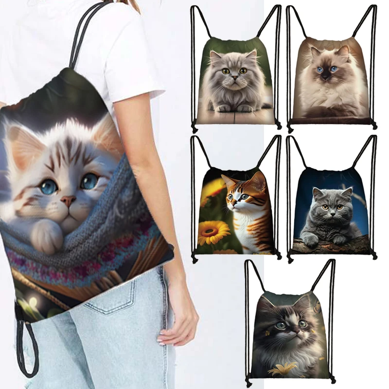 Mochila de gato del Himalaya Persa/Siamés, bolsa con cordón, Gato británico escocés, bolsas de almacenamiento portátiles, soporte para zapatos de gatito