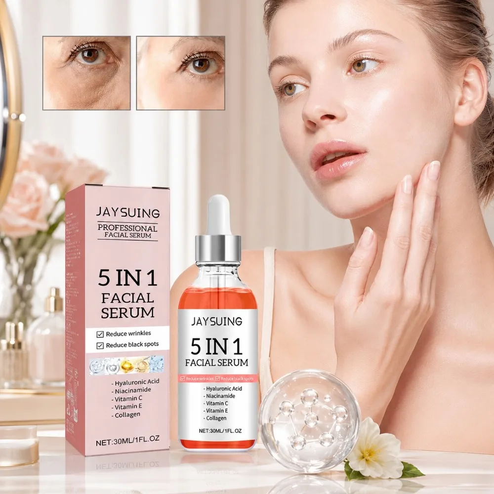 Sérum Facial 5 em 1 com Ácido Hialurônico, Niacinamida e Vitamina C, Clareador, Hidratante, Reduz Poros, Cuidados com a Pele